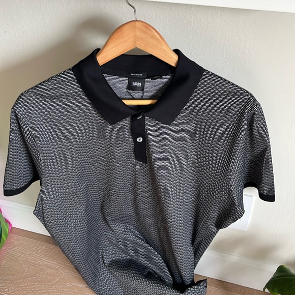 HUGO BOSS NWT MERCERIZED-COTTON POLO SHIRT WITH TWO-TONE MONOGRAM PRINT - Picture 5 of 7